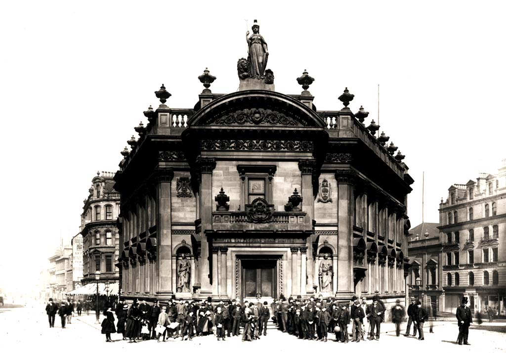 Group of People, Clydesdale Bank in Background