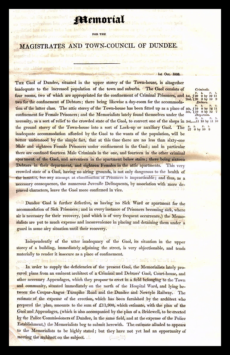 Proceedings Regarding Enlargement of Gaol and Building of New Gaol in Dundee