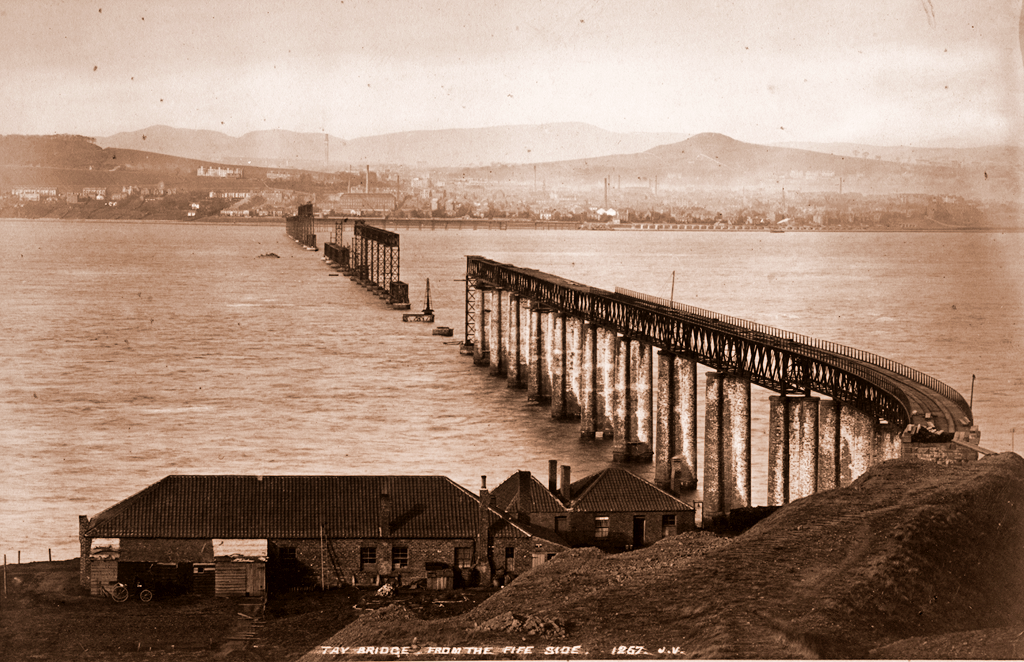 The First Tay Bridge Under Construction from the Fife Side