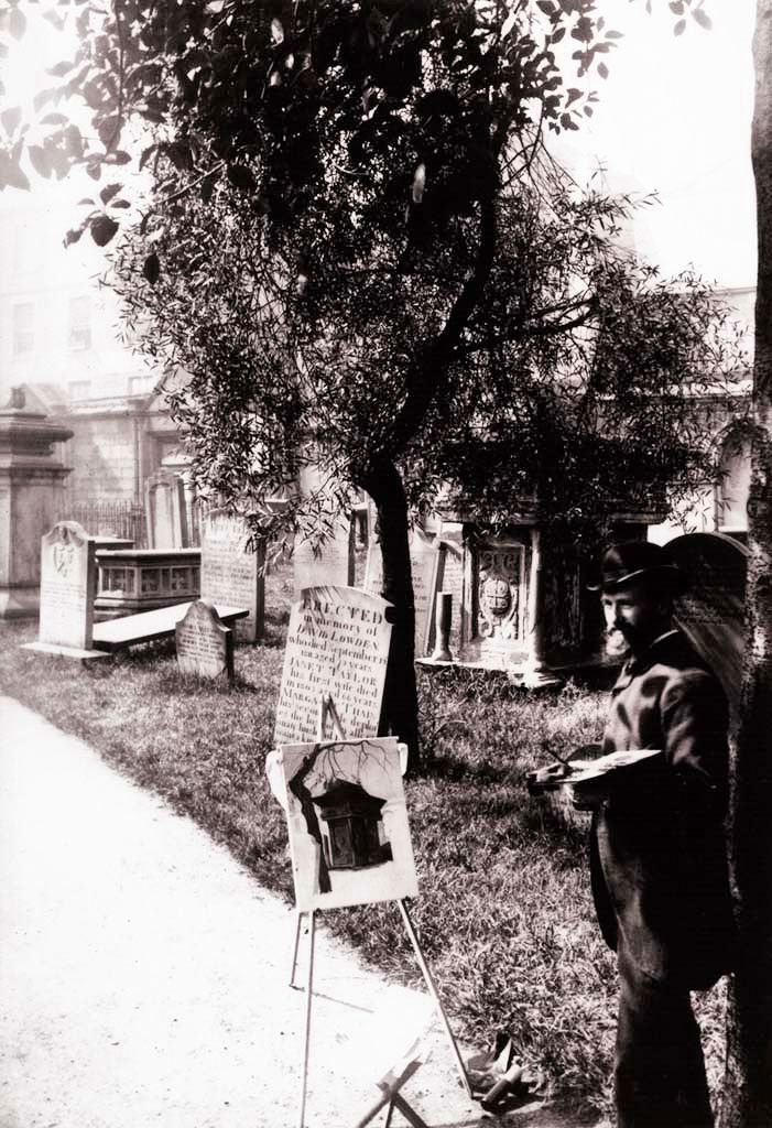 Artist Painting The <em>“Raitt”</em> Monument in Howff