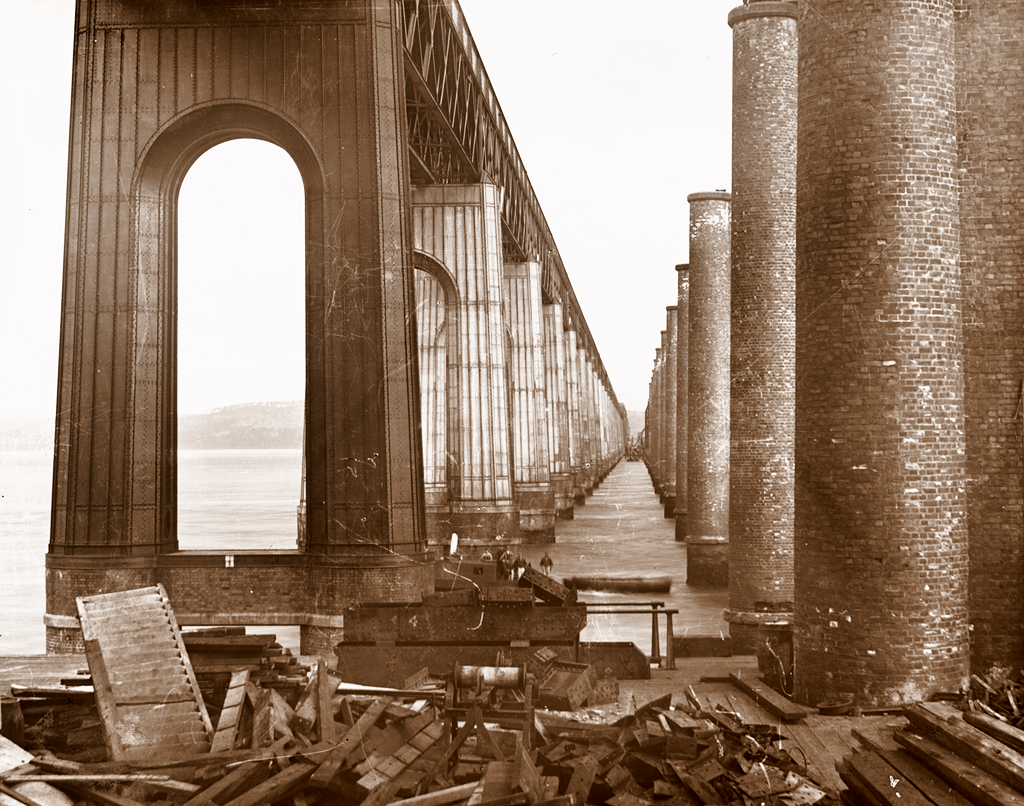 New Tay Viaduct beside the Old Iron Piers of the High Girders