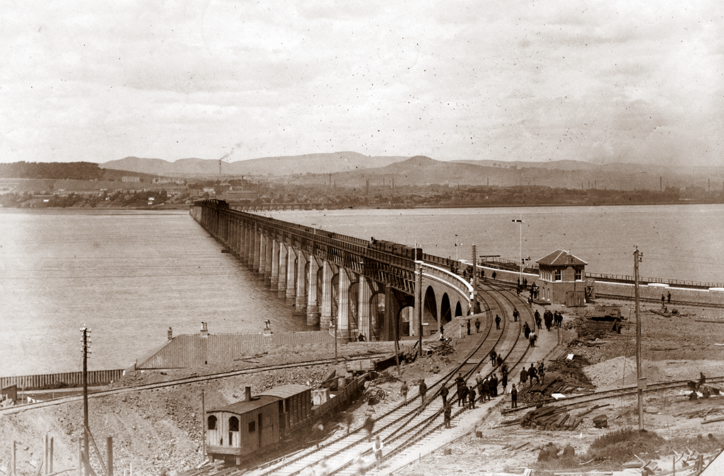 First Train Crossing the New Tay Viaduct